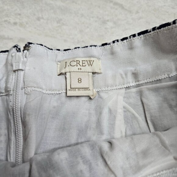 J.Crew‎ Skirt Womens 8 Blue White Geometric Textured Lined Zip Pockets Pleated - Picture 3 of 11